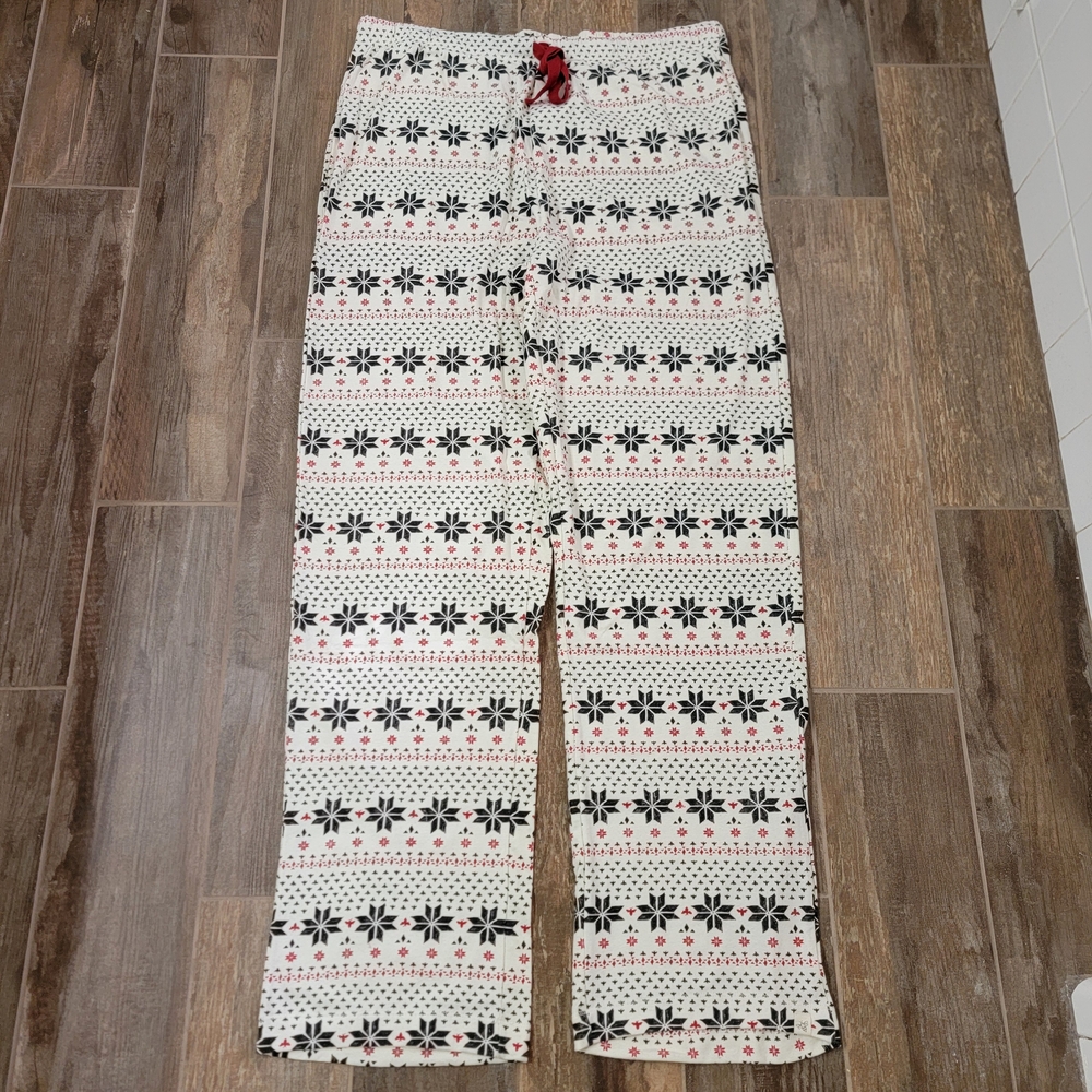 Burt's Bees Baby Pajama Bottoms Pants Fair Isle Holiday Red Black Women. Sz-XXL